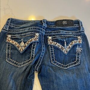 Miss Me Dark Blue Boot Cut Jeans with Embellished Pockets